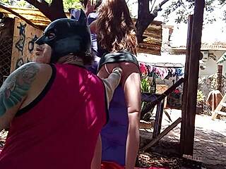 stepdaughter's tight pussy wrecked by anal sex toy outdoors