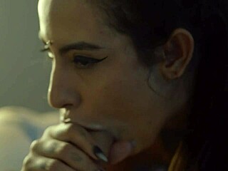 She teases his monster cock with pierced tongue before fucking dick deep in mouth