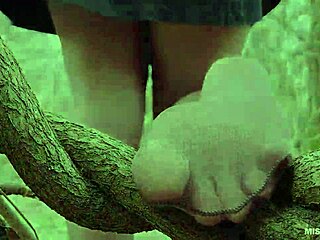 Goddess teases feet in pantyhose amid spring forest