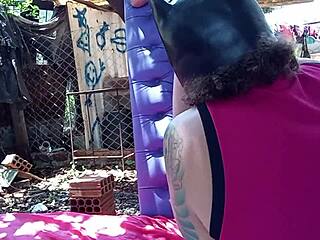 stepdaughter's tight pussy wrecked by anal sex toy outdoors