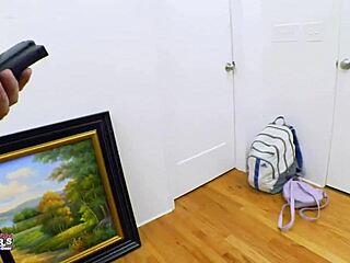 blue haired nerd raven masturbates pussy then swallows big cock cum