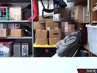 Female mall cop milf blackmails young guy for office sex