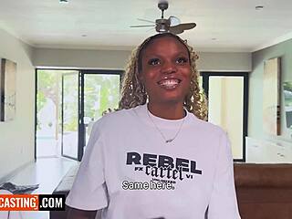 Big tits ebony teen debuts rough interracial facefuck at casting!