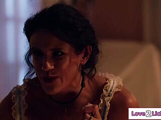 busty ebony milf spirit licks petite young brunette pussy threesome