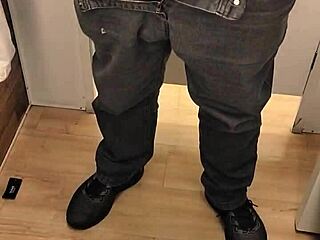 Quick Handjob In Shopping Mall Bathroom Public Solo Masturbation!