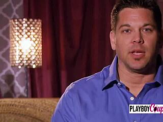 husband licks wife's pussy before swingers party in red room