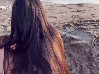 petite italian whore begs stranger for public beach doggystyle pounding