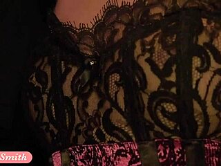 Jeny Smith Teases Feet in Red Corset Stockings Shoot