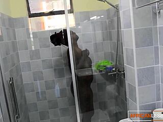 Skinny Ebony Lesbians Eat Pussy In Steamy Shower Fuck!