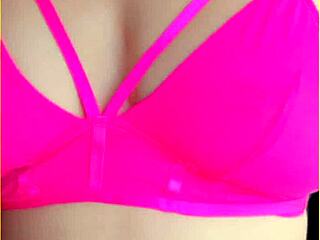 wifey models hot pink lingerie flashing her perfect big tits around the house