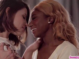 brunette babe squirms under black bff's facesitting scissoring kiss and lick frenzy