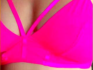 wifey models hot pink lingerie flashing her perfect big tits around the house