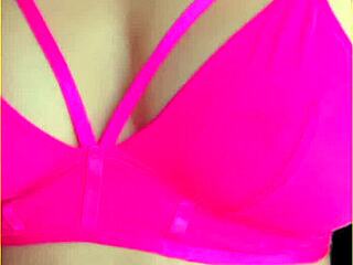 wifey models hot pink lingerie flashing her perfect big tits around the house