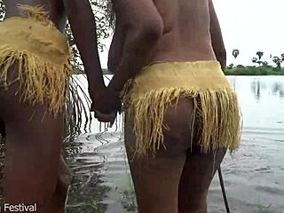 3 Native African Girls Tease Each Other's Pussies Outdoors?