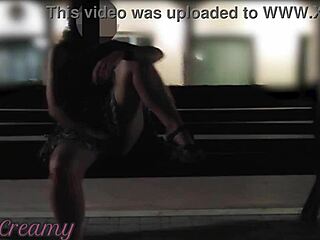 Misscreamy flashes wet pussy publicly as hot teacher fingered outdoors