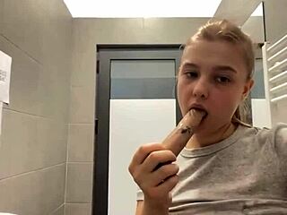 bbw teen slurps saliva-drenched public cock deep