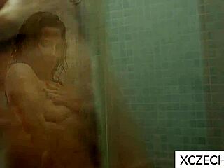 Super hot Czech babe showers erotically huge tits