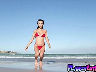 gloria sol strips naked posing her natural tits on beach