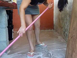 hot short maid grabs my cock after wife leaves house fuck