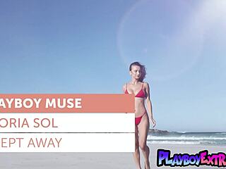 gloria sol strips naked posing her natural tits on beach