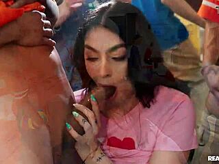 Blowbang Baddie Chokes on Cocks in Jeans Reality Kings Facial Frenzy