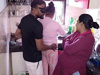 hey stepsis kajal and promila you two look hot fucking stepbro in the kitchen