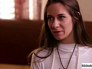 After masturbating stepdaughter's wet pussy, big tits stepmom grinds her face hard.