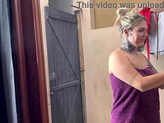 caught my fat tenant masturbating huge tits in yard and joined her porno vid