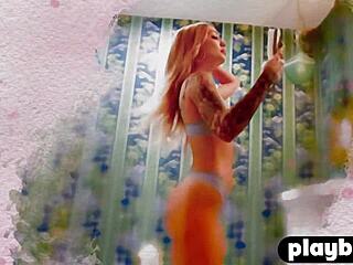 inked blonde teen stripping lingerie for playboy body shots?