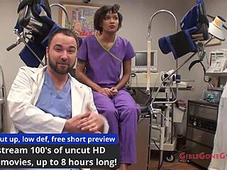 Jackie Banes endures intense latex gloves jeans exam