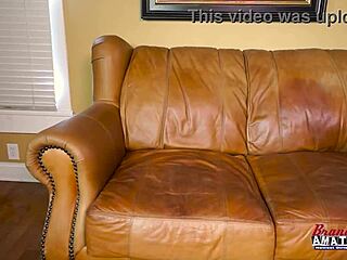 busty blonde darrhani deepthroats throbbing cock while squeezing her huge shaved tits