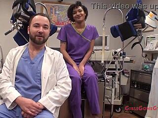 Jackie Banes endures intense latex gloves jeans exam