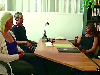 German milf tries first real threesome casting interview with young couple