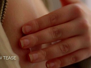 Beautiful blonde model teases small tits nipples pussy closeup slow motion.