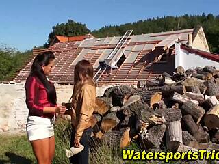 outdoor golden shower blowjob 3some with old guys 😈💦