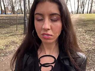 Teen Walks Park with Face Covered in Thick Cumshot Load!