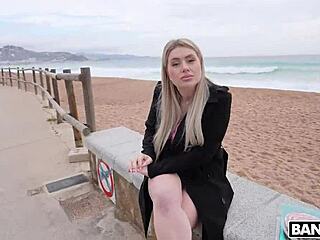 French blonde with big ass and tits fucks outdoor publicly