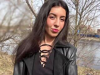 Teen Walks Park with Face Covered in Thick Cumshot Load!