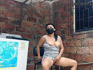 Damn my slutty neighbor lifts her dress in the yard flashing shaved pussy!