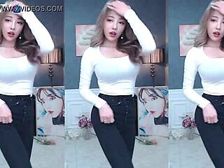 korean babe jeehyeoun dances tight white top hot!