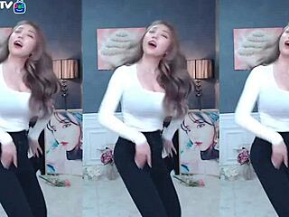 korean babe jeehyeoun dances tight white top hot!
