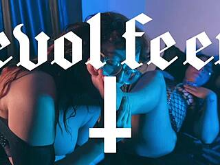 Brunette redhead lesbians choke gag on big clit feet toes!