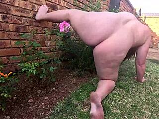 Small titted pawg unleashes massive pee on rose bush