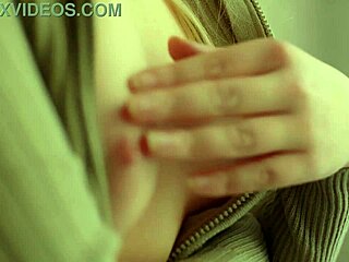 Beautiful blonde model teases small tits nipples pussy closeup slow motion.