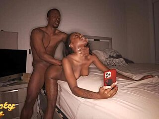 pretty petite black babe rides muscular cock late night