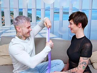 BENT OVER FOR BIRTHDAY BANG! FRIEND'S WIFE TAKES FOUR COCKS IN ROUGH GANGBANG!