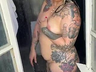 Sexy Tattooed Blonde Alina Models Clean Shower Bath