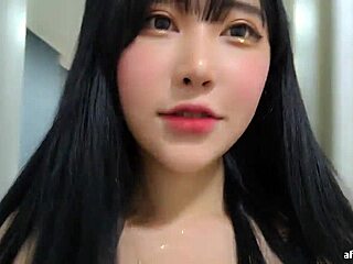 korean babe spits with big boobs