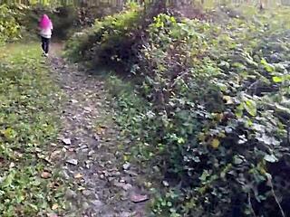 Skinny teen spanked rough in forest pussy fucked deep cum mouth squirt