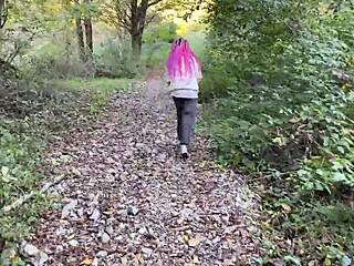 Skinny teen spanked rough in forest pussy fucked deep cum mouth squirt